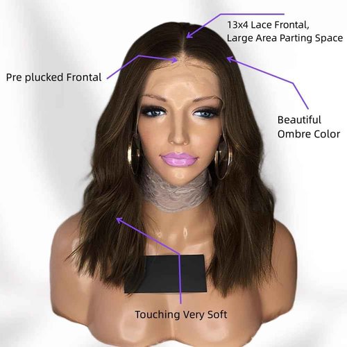 Ombre Brown Lace Front Wigs for Black Women Pre plucked Ready to Wear 13x4 HD Lace Frontal with Dark Roots Bob Hair Cut Natural Looking Synthetic Heat Resistant Fiber Wig