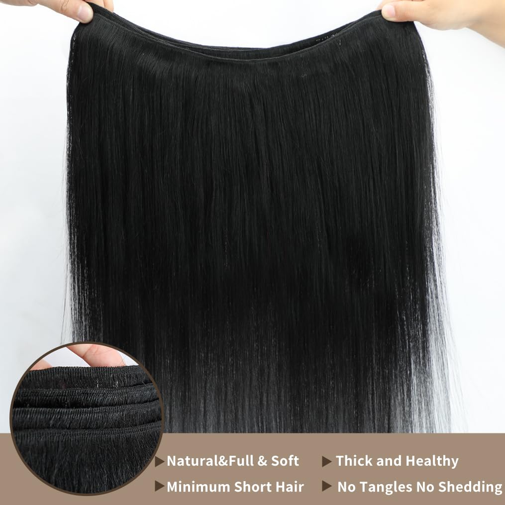 12A Straight Bundles Human Hair 20 22 24 Inch Human Hair Bundles 100% Unprocessed Brazilian Virgin Hair for Women Quick Weave Hair 3 Bundle Deals Hair Extensions Natural Black