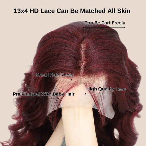 ALHER 12A Dark Burgundy Lace Frontal Wig 180% Density, 99J Wine Red Colored Ear to Ear 13x4 Frontal Wig Pre Plucked With Baby Hair, 100% Virgin Remy Human Hair Purple Wig for Black Women 22 IN