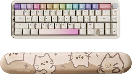 YUNZII B68 Wireless Mechanical Keyboard(Beige, Cocoa Cream V2 Switch), Keyboard Wrist Rest(Cat)