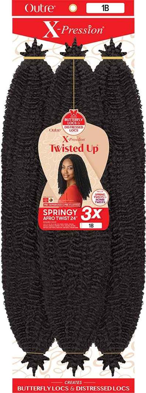 Outre X-Pression - Twisted Up - Springy Afro Twist 24" 3X (5 Pack, OFF BLACK 1B)