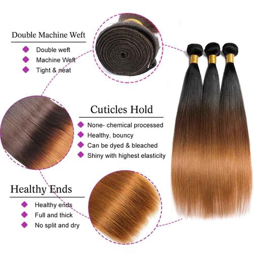 Condescension Brazilian Omber T1B/4/30 Human Hair Bundles 10 12 14 Inch Straight Hair 3 Bundles Human Hair 100% Unprocessed Remy Virgin Weave Hair for Women