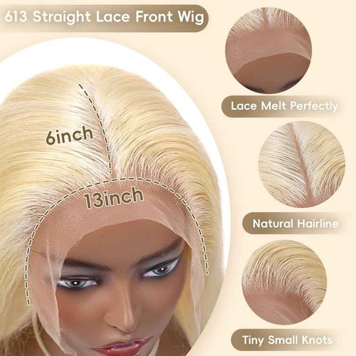 mululi 26 Inch Blonde Lace Front Wigs Human Hair Pre Plucked 613 Lace Front Wig Human Hair 200% Density Straight Blonde Wig with Baby Hair for Women