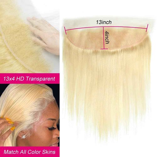 613 13x4 Hd Lace Closure 20 Inch 12A Brazilian Virgin Remy Hair Free Part 13x4 613 Hd Transparent Ear To Ear Blonde Frontal Human Hair For Women Pre Plucked With Baby Hair 100% Russian Virgin Hair