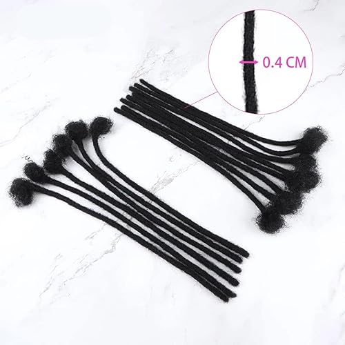 0.4cm Width 8Inch 60 Strands Dreadlock Extensions Real Human Hair 100% Handmade Permanent Loc Extensions Human Hair for Women/Men Can Be Curled and Bleached(width 0.4cm #1B color)
