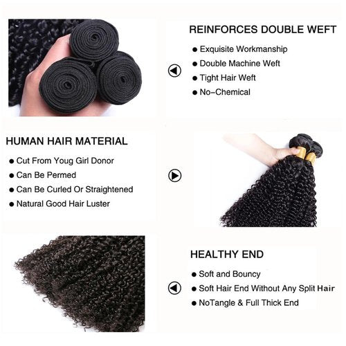 Kinky Curly Bundles Afro Kinky-Curly Human Hair Bundles 20 22 24 Inch Natural Black Look Unprocessed Remy Hair Extensions Salon Quality Soft And Healthy 3Pcs/Set