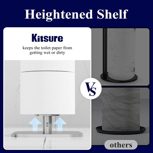 Kitsure Toilet Paper Holder Free Standing – Rustproof Metal Toilet Paper Stand for 4 Rolls with Anti-Slip Base and Shelf for Phone & Small Items, Bathroom Organizers and Storage, Medium, Silver