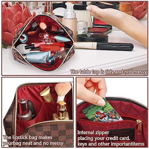 Makeup Bag, Cosmetic Bag, Portable Leather Large Checkered Makeup Bag, 2 Pack Large Capacity Travel Cosmetic Bag for Women, Lightweight Design and Waterproof Toiletries Bag Christmas Gifts