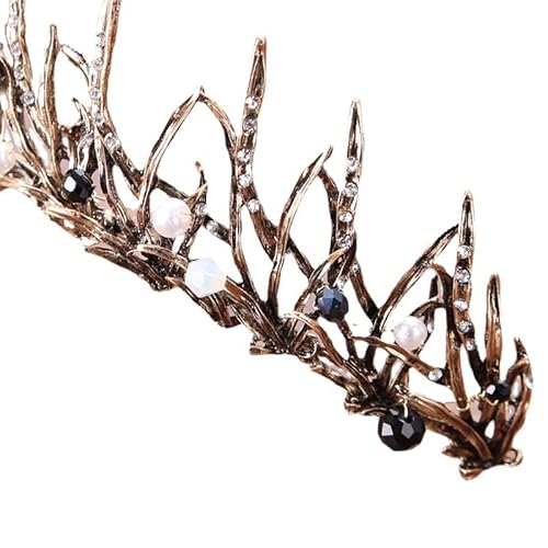 Women Black Hair Crown Vintage Wedding Tiaras Gothic Elf Headpiece Fancy Dress Headband for Bridal Carnival Prom Halloween Birthday Christmas Party Costume Accessories