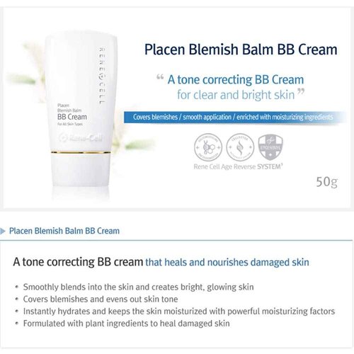 Renecell [Rene Cell Placen Blemish Balm BB Cream, Glossy Face Makeup (50g / 1.8oz)