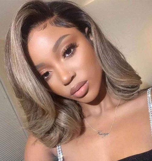 Ulaphence 200% Density Ombre Ash Blonde Lace Front Bob Wig Human Hair Body Wave 13x4 Thicker Ombre Brown Roots with Grey Ash Blonde Short Bob Wig Pre Plucked with Baby Hair for Women 14 Inch