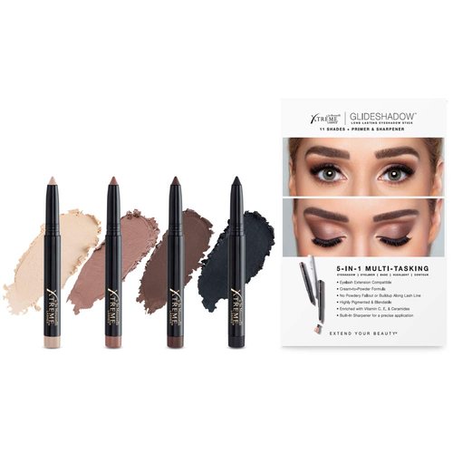 Xtreme Lashes Glideshadow Long Lasting Eyeshadow Stick Smokey Mattes Quad Collection, Onyx, Chocolate, Sienna, Nude, Lightweight Cream to Powder Makeup, No Fallout, Lash Extension Safe