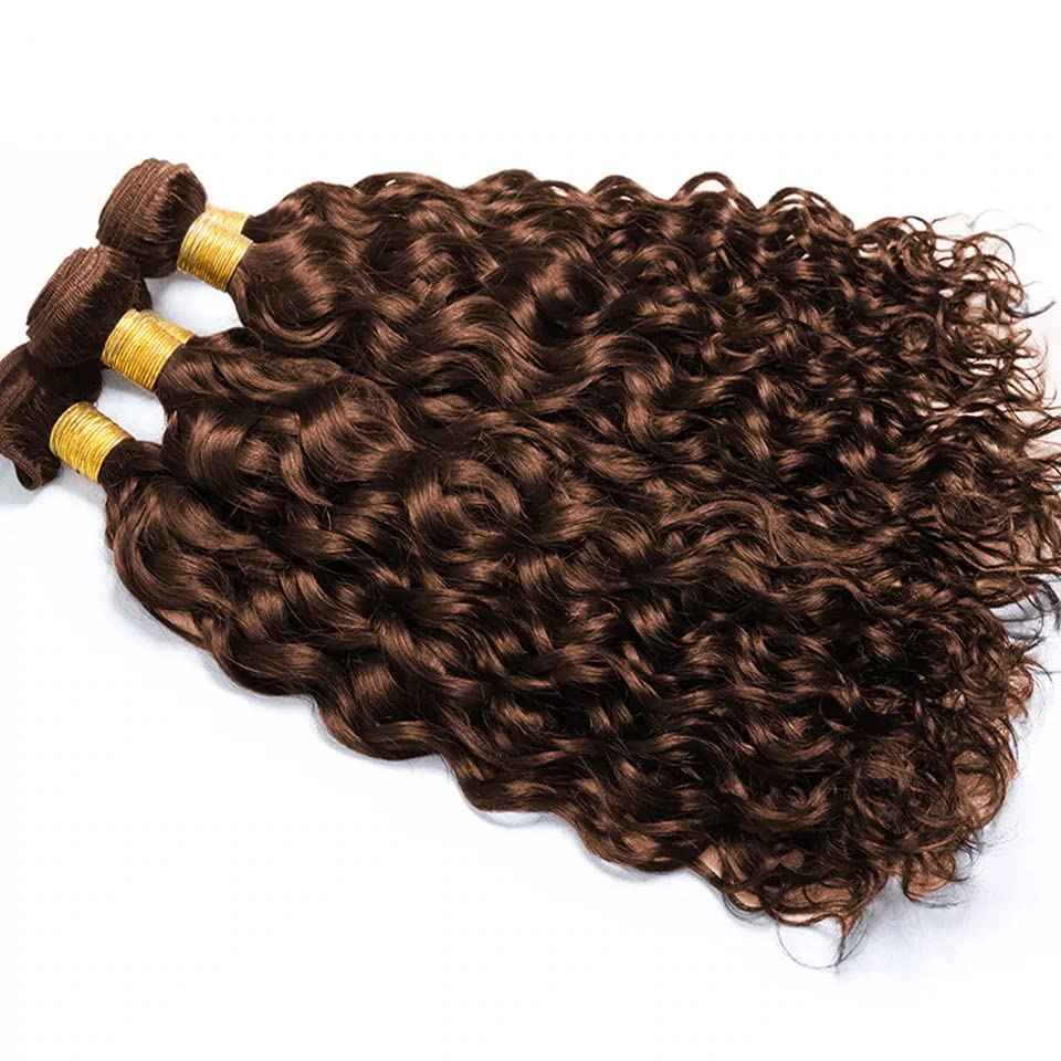 28 28 28 Inch Color #4 Bundle Chocolate Brown Water Wave Human Hair Bundles Color #4 Wet and Wavy Bundles Human Hair Dark Brown Ocean Wave Bundle
