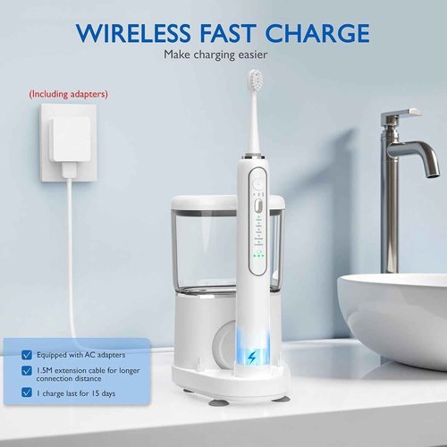 Electric Toothbrush with Water Flosser - Wireless Charging 3 in 1 Flossing Toothbrush - 500ML Professional Cordless Brush and Flosser in One - 5 Brush Modes & 3 Floss Speed (White)