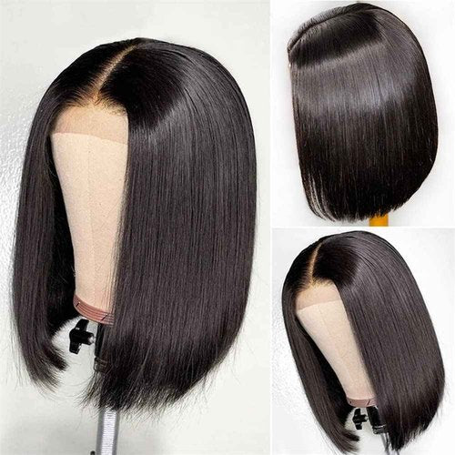 CHUDI 4x4 Bob Closure Wigs Human Hair 180% Density Glueless HD Lace Straight Bob Wigs Pre Plucked Natural Hairline Unprocessed Brazilian Human Hair for Women 14 inch