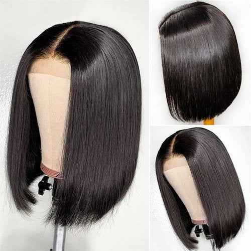 10 inch Short Bob Wigs Human Hair 4x4 HD Transparent Straight Short Bob Lace Front Wigs 150% Density Pre Plucked Hairline with Baby Hair for Women Unprocessed Lace Closure Bob Wigs Natural Corlor