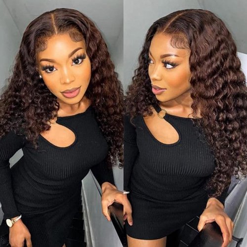 Odir Water Wave 5x5 Lace Closure Glueless Wigs Human Hair 26 Inch Reddish Brown 180% Density Brazilian Hair Wet and Wavy HD Lace Closure Wigs Curly Lace Front Wigs Pre Plucked with Baby Hair