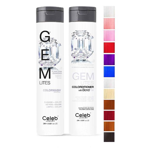 Celeb Luxury Gem Lites Duo Color Depositing Colorwash Shampoo & Conditioner Set + Bondfix Bond Rebuilder, Semi Permanent Hair Color, Vegan Hair Dye, Flawless Diamond