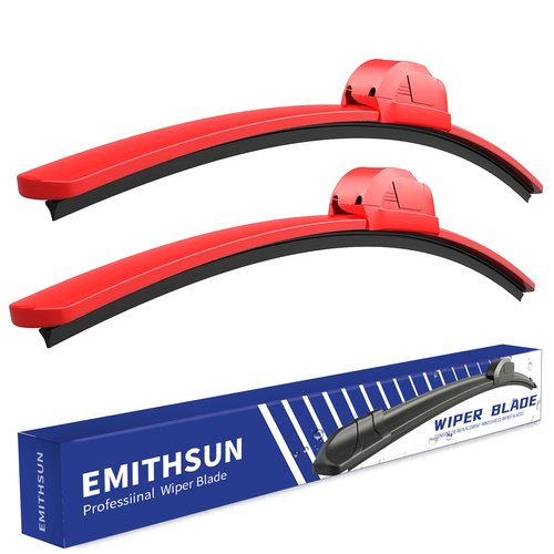 EMITHSUN OEM QUALITY 24" + 24" Premium All-Seasons Durable Stable And Quiet Red Windshield Wiper Blades (Set of 2)