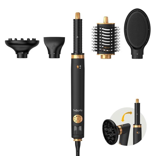SUPGALIY Air Styler 5 in 1, Hair Dryer Brush & Multi-Styler with 110,000 RPM High-Speed Powerful Motor, Auto-Wrap Curler, Cushion Massager, Oval Brush, Diffuser, Nozzle Attachment