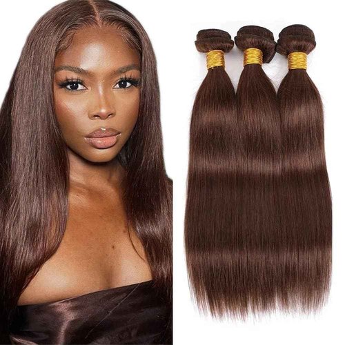 Xddnamei Brazilian Virgin Human Hair Bundles Chocolate Brown Color 4 Straight Human Hair Bundles 20 22 24 Inch 12A Unprocessed Quick Weave for Black Women