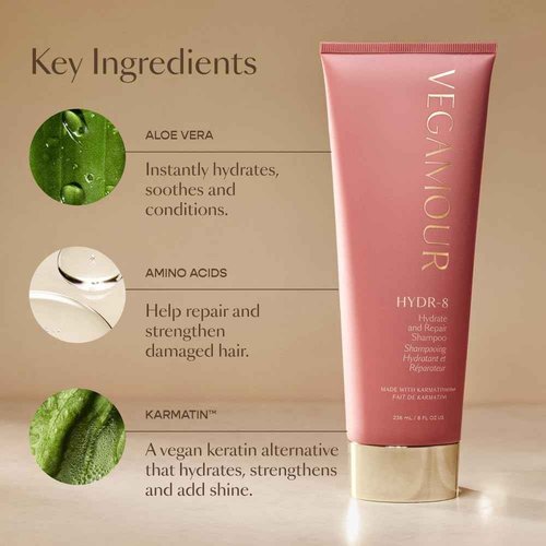VEGAMOUR HYDR-8 Hydrate and Repair Shampoo and Conditioner Kit | Cleanses and Strengthens Dry, Damaged Hair with Amino Acids and Karmatin™ | Clean, Vegan, Cruelty-Free, Clinically Proven, Color Safe