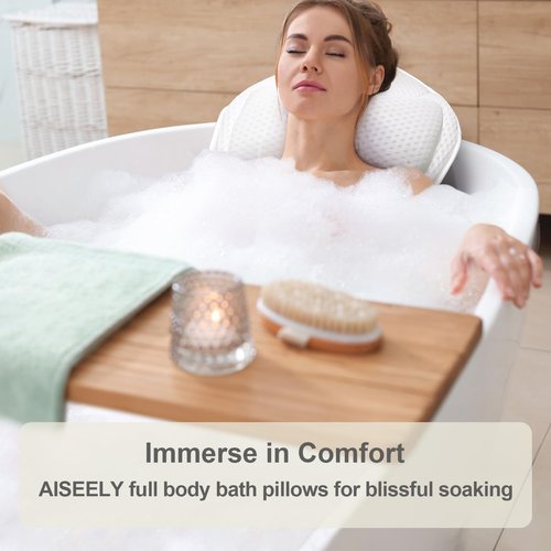 Luxury Spa Bath Pillow, Thick Full Body Cushion with Laundry Bag, Non-Slip Memory Foam for Head, Neck, Back Support, Ideal Women's Soaking Tub Gift