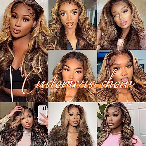 26 Inch Honey Blonde Lace Front Wig Human Hair Pre Plucked Ombre 13x4 Body Wave Lace Front Wigs Human Hair 4/27 Highlight 180 Density HD Lace Frontal Wigs