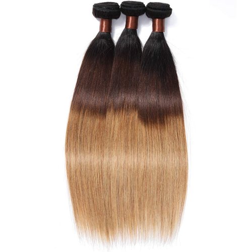BLACKMOON HAIR Brazilian Virgin Ombre Hair Silky Straight Hair Weave One Bundle Unprocessed Virgin Human Hair Extensions T1B/4/27 Mixed Length (28)
