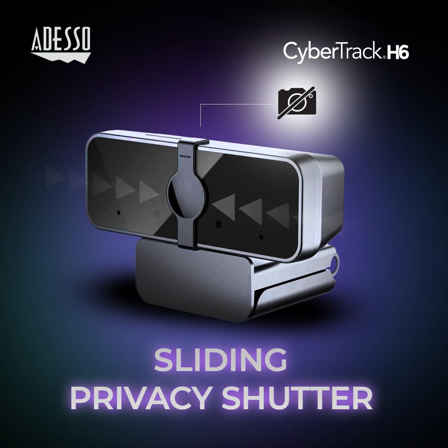 Adesso Cybertrack H6 4K Ultra HD USB Webcam with Built-in Dual Microphone & Privacy Shutter Cover, Black