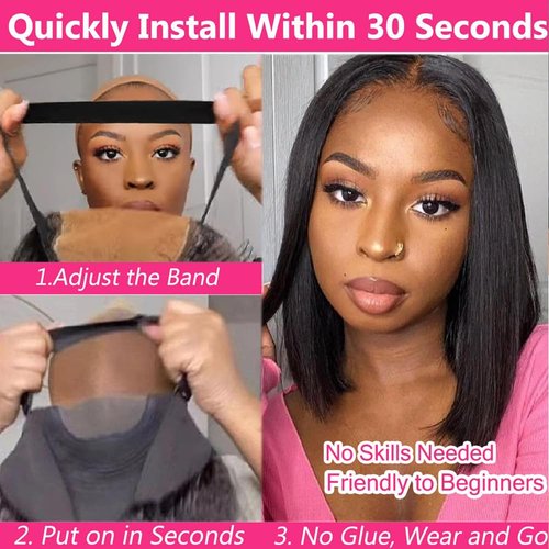 Karlami Wear and Go Glueless Wig Bob Wig Human Hair 180% Density HD Lace Closure Human Hair Glueless Wigs for Black Women 5x5 Closure Wigs Pre Plucked 16 Inch