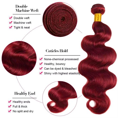 26 26 26 inch 99J Human Hair Bundles Burgundy Body Wave 3 Bundles Red Body Wave Human Hair Weave Bundle 99j Color