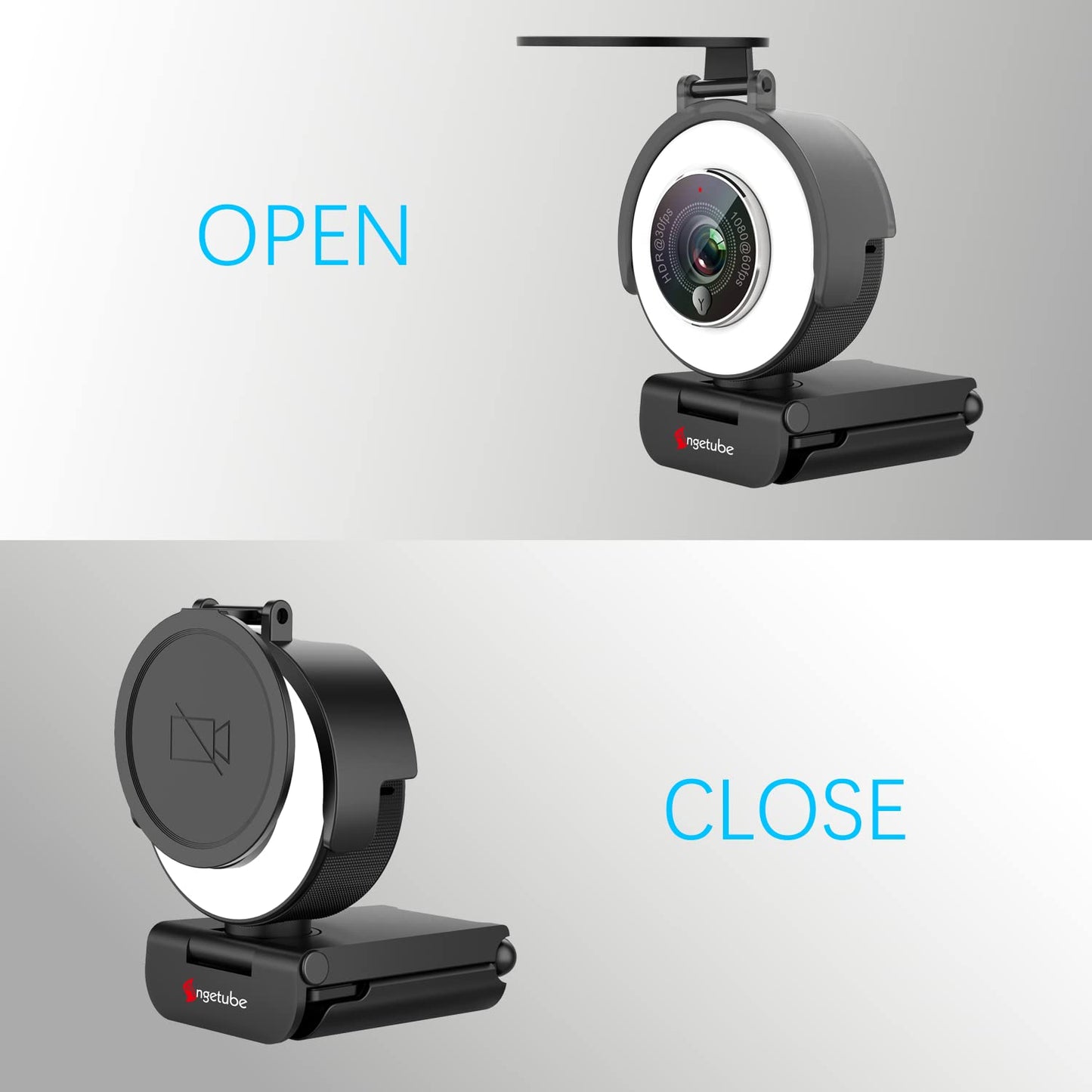 Angetube Streaming Webcam Kits, 962 HD Web Camera with Digital Zoom and Light, Software Control, Webcam Cover - Web Cam Privacy Shutter to Protect Lens and Security