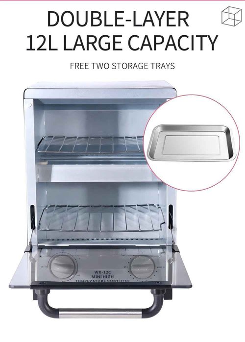 Sterilizer for Nail Tools, 12L Multifunctional High Temperature Cleaning Dry Box Stainless Steel with Temp Control, Tweezer Sterilizer, Stainless Trays, Timer, Nail Salon Equipment