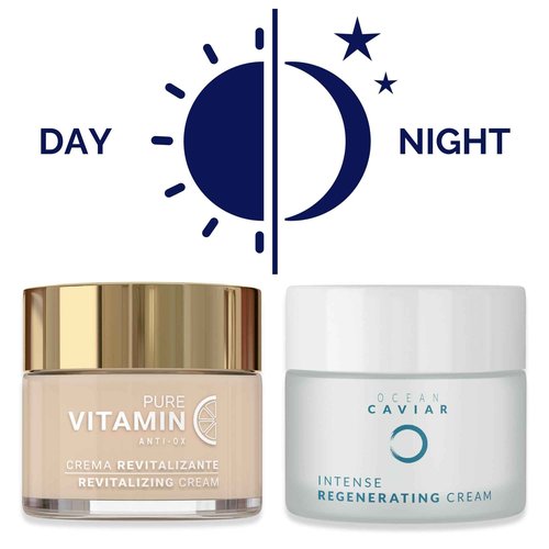 Noche Y Dia Day & Night Moisturizing Bundle - Vitamin C Face Cream & Caviar Face Cream
