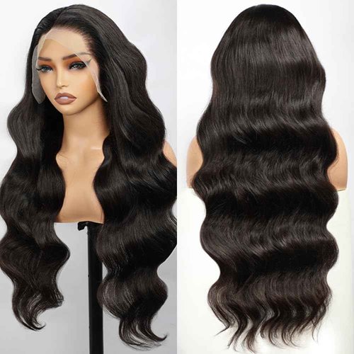 VKVL 32 Inch Body Wave Lace Front Wigs Human Hair Pre Plucked 13x4 HD Lace Frontal Wigs Human Hair 200 Density Glueless Wigs Human Hair with Baby Hair Natural Black