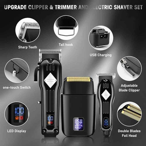 Roziapro Hair Clippers for Men Zero Gapped T-Blade Trimmer Rechargeable Foil Shavers Professional Hair Cutting Kit (Black)