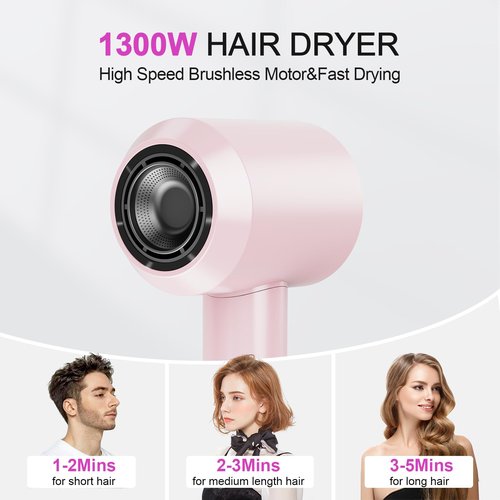 Leheyhey Hair Dryers for Women, Fast Drying 1300W Ionic Hair Blow Dryer for Styling Curly Straight Hair,Professional Low Noise Lightweight Design for Home Travel (Pink)