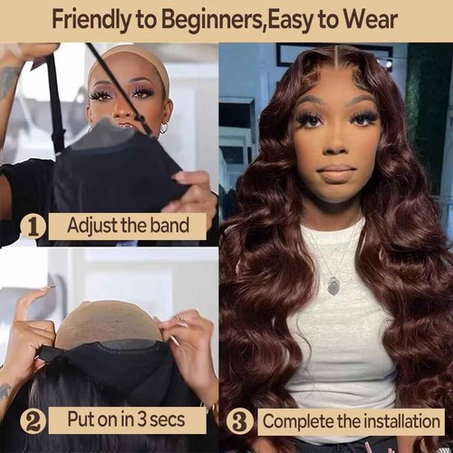 eddfine 250% Density 5x5 HD Lace Closure Wigs Human Hair Glueless Wigs Human Hair Pre Plucked Pre Cut Chocolate Brown Body Wave Lace Front Wigs #4 Glueless Wigs 18 Inch