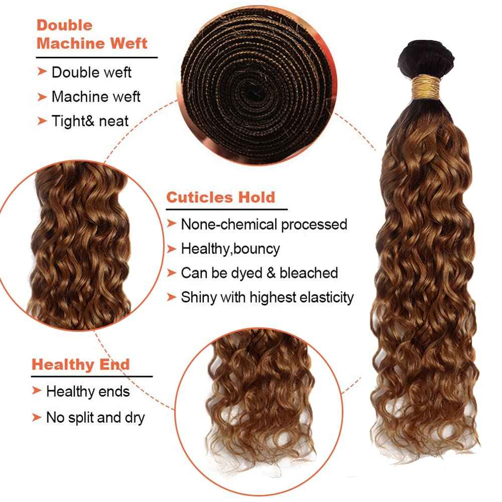 26 28 30 Inch Ombre Water Wave Bundles 1B30 Bundles Human Hair Weave 8A Peruvian Virgin Remy Hair 3 Bundles Ombre 2 Tone Black and Brown Water Wave Bundles Human Hair 100g/Pc