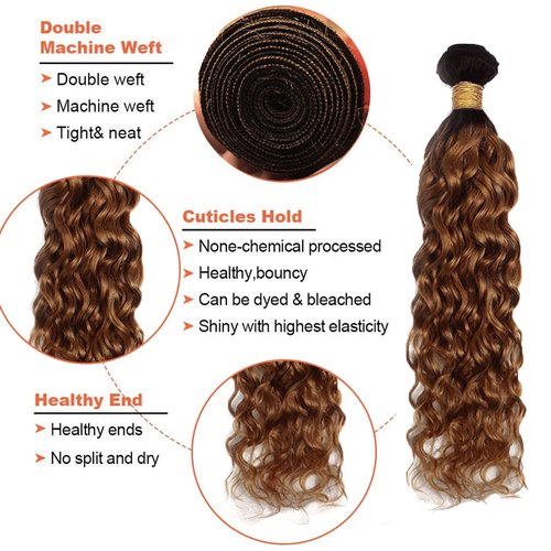 Ombre Water Wave Bundles Human Hair Brown Bundles 18 20 22 Inch 8A Peruvian Virgin 1B30 Water Wave Bundles Human Hair Extensions 2 Tone Black and Brown Bundles Human Hair