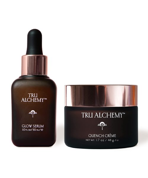 Tru Alchemy Glow Serum + Quench Crème | Resurfacing Radiance Facial Serum with Bakuchiol, Glycolic & Lactic Acid + Skin-Renewing Total Immersion Face Cream | 1 fl oz30ml // 1.7 fl oz/48 g