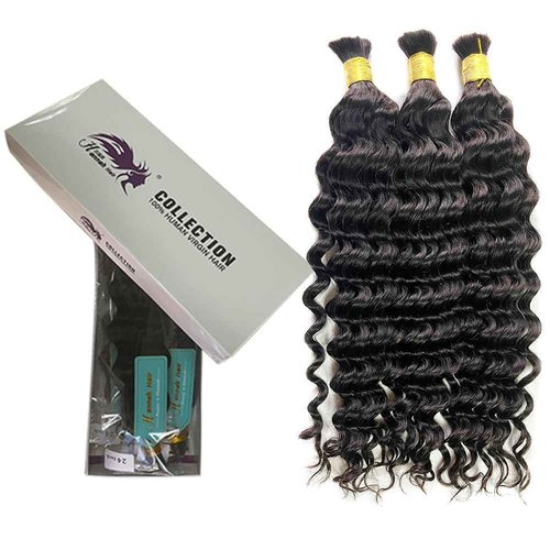 TIJRLGVBN Bulk Human Hair Deep Curly 3 Bundles (150g) - Boho Knotless & Box Braids 22"24"26" Natural Black