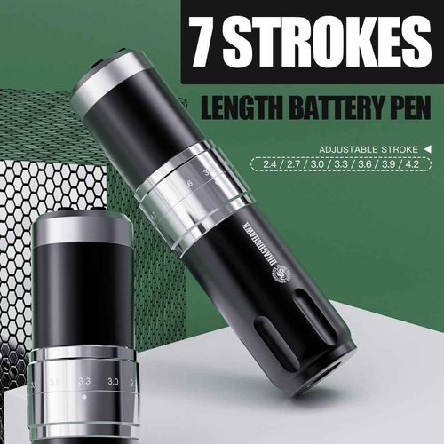 Dragonhawk Wireless Tattoo Gun Kit - Pro Rotary Tattoo Machine with 7 Strokes Length 20 Cartridges Needles Practice Skin Black Tattoo Inks for Beginners