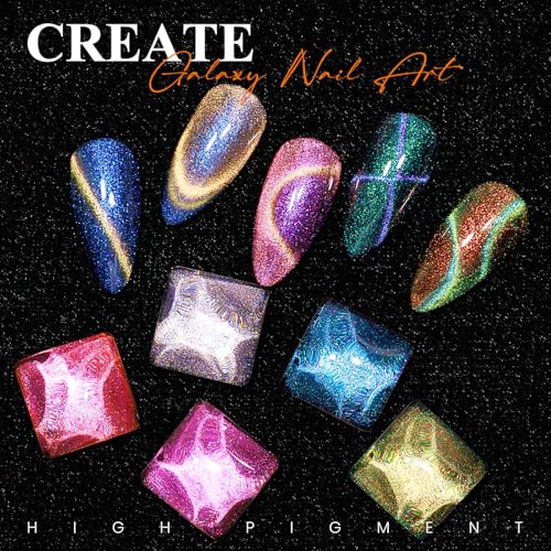 MIZHSE 9D Cat Eye Gel Nail Polish Set, Magnetic Gel Polish 10ml 6 Colors with 2 Magnet Sticks, Chameleon Galaxy Shiny Magic Effect Cateye Nail Polish Soak off Nail Art Gift for Women