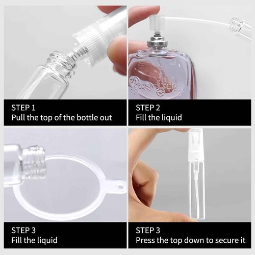 TANEMUDO 320 Pcs Mini Spray Bottles with 10 Perfume Dispensers, 10 Droppers, and 10 Funnels, Clear Refillable Glass Perfume Atomizer for Travel, Fragrance, Scent Samples, and Pocket Dispensers (5ml)