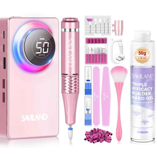 SAVILAND 50000RPM Electric Nail Drill Professional with Clear Builder Nail Gel