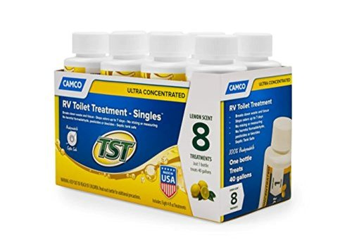 Camco TST MAX RV Toilet Treatment - Formaldehyde Free - Breaks Down Waste And Tissue - Septic Tank Safe - Treats up to 8 - 40 Gallon Holding Tanks -Lemon Scent, (8) 4 oz Bottles (41571)