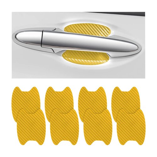 Blilo 8PCS Car Door Handle Sticker, Carbon Fiber, Gold/8PCS, Universal Fit, Door, Metal Finish