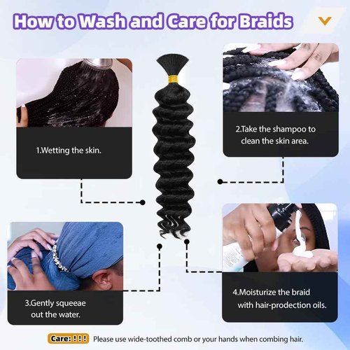 Deep Wave Human Braiding Hair for Boho Braids – 24 Inch 40g 1 Bundles/Pack Natural Black, 100% Unprocessed 12A Brazilian Virgin Hair Bulk, No Weft, Wet & Wavy Curly Knotless Extensions